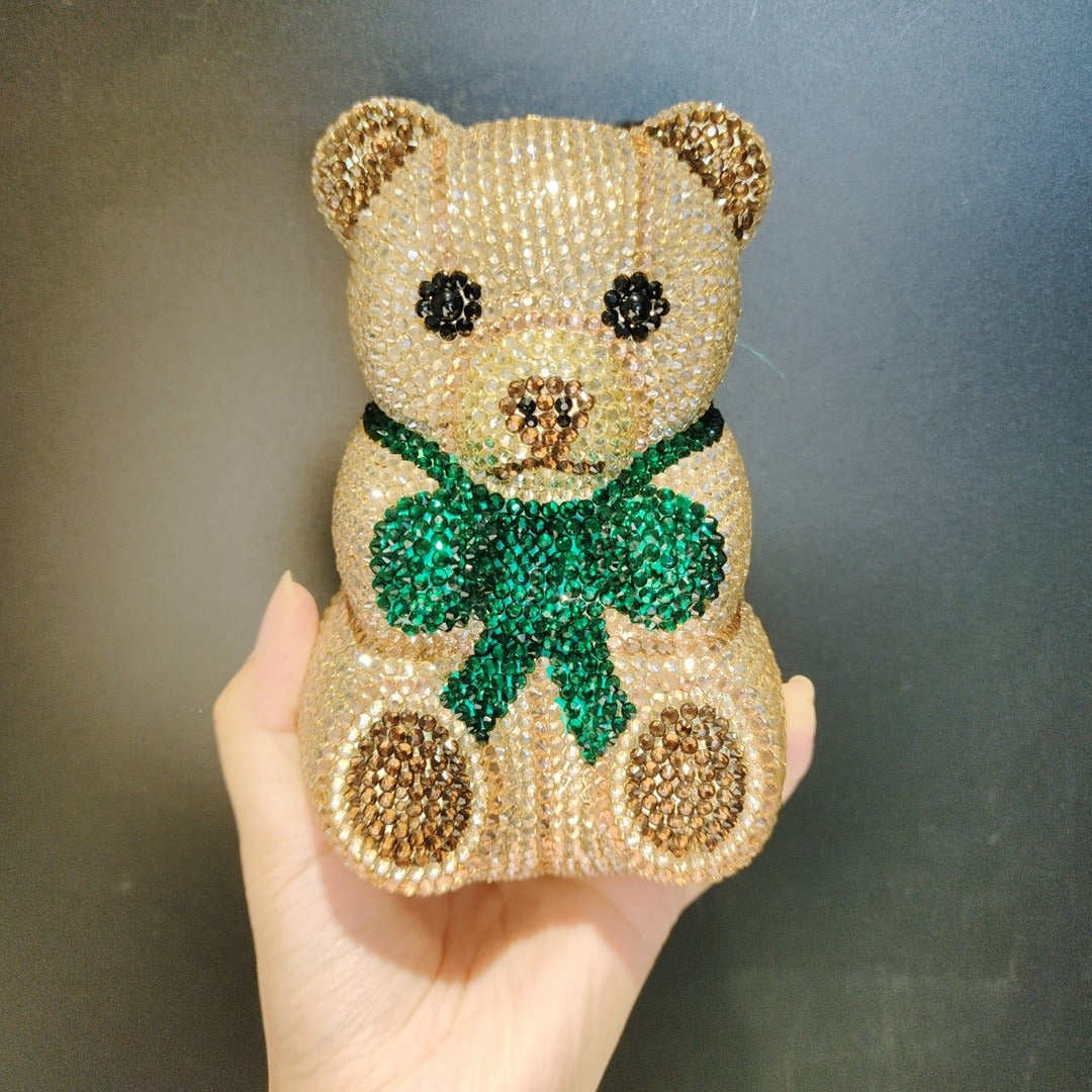 Little Bear Diamond Clutch – Luxury Animal Banquet Handbag