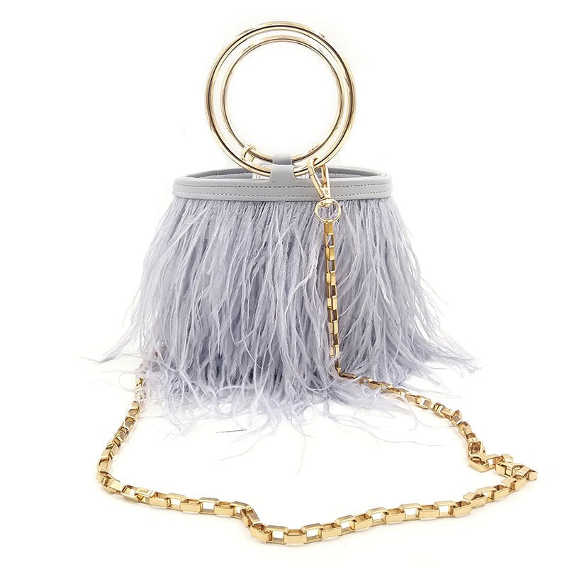 Ostrich Feather Chain Bag – Luxury Shoulder Ring Bag