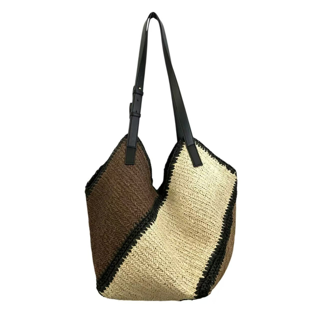 Woven Paper Shoulder Bag – Striped Casual Women's Bag
