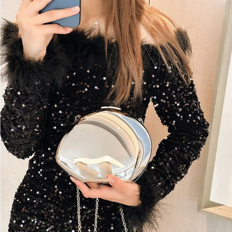 Metal acrylic goose egg single shoulder crossbody chain women's makeup bag