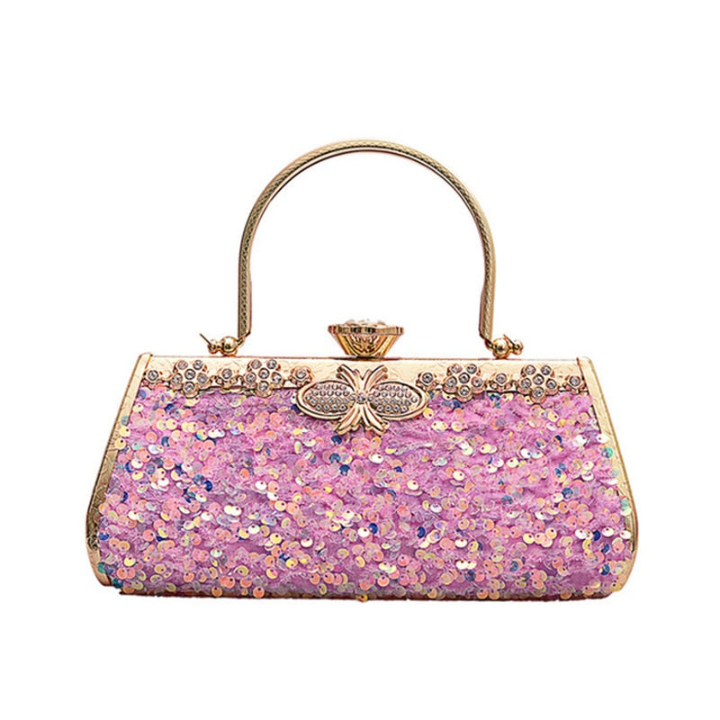 Women Fashion Clutch Purse Sequin Elegant Black Evening Bags Ladies Rhinestone Wedding Party Clutch Handbag Chain Shoulder Bags