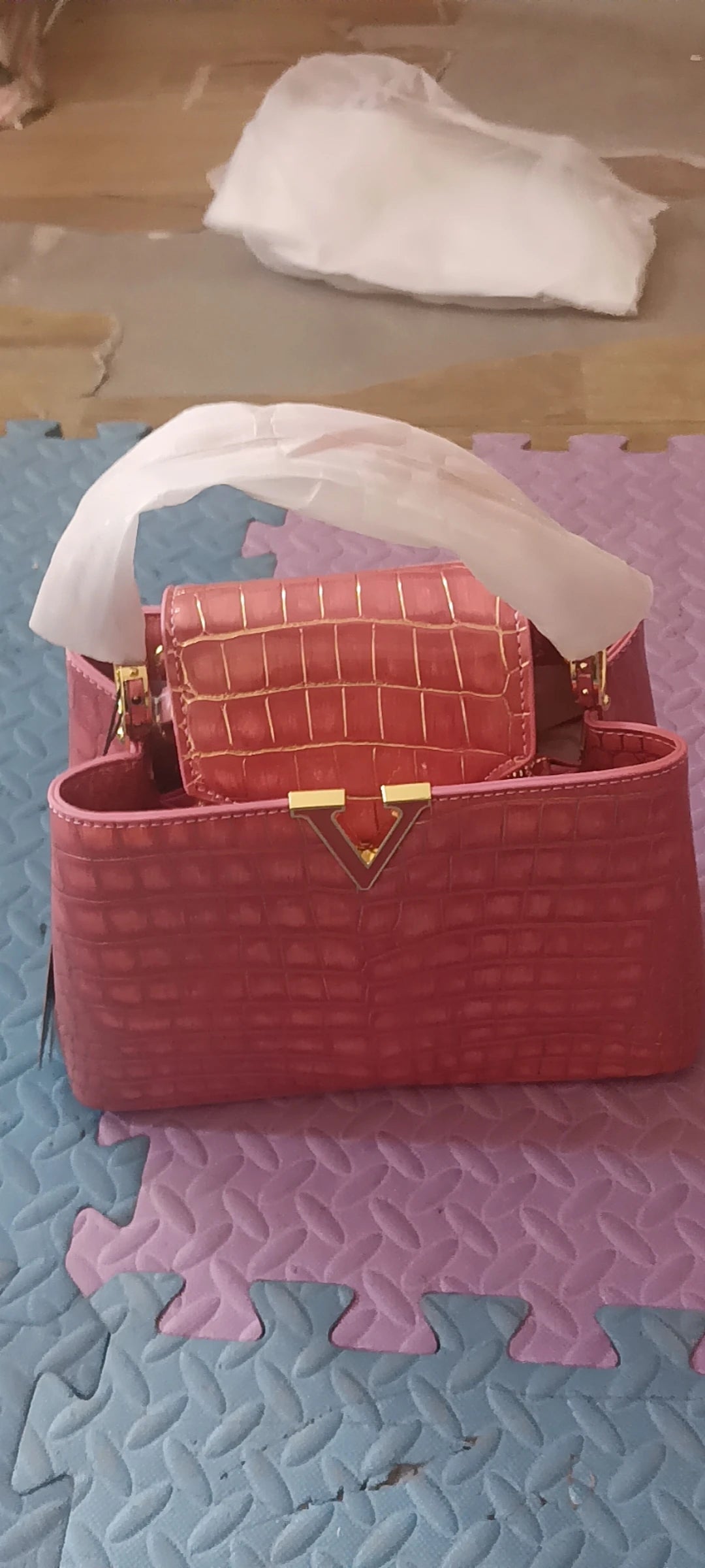 Crocodile Print Leather Handbag – Luxury Designer Shoulder Bag
