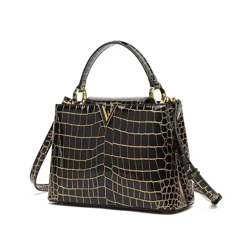 Crocodile Print Leather Handbag – Luxury Designer Shoulder Bag