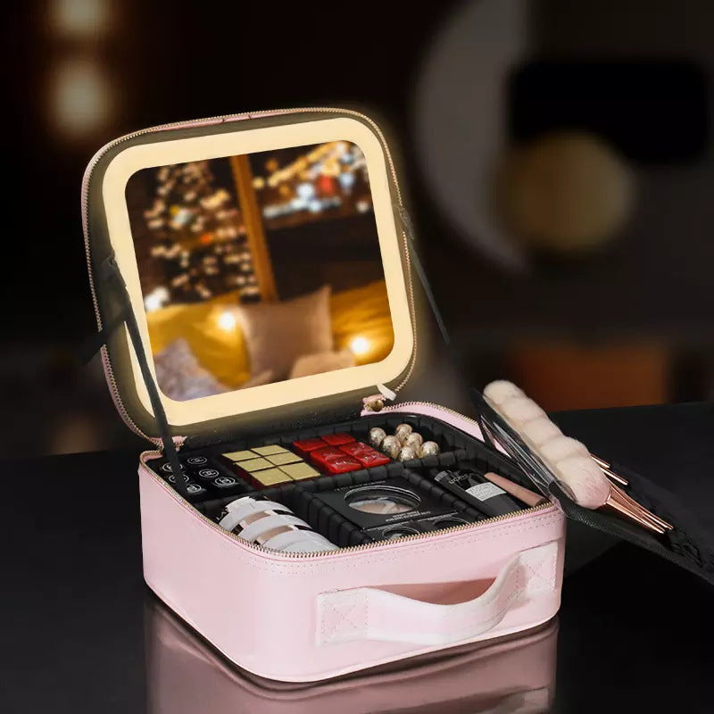 LED Mirror Makeup Case – Waterproof Portable Cosmetic Bag
