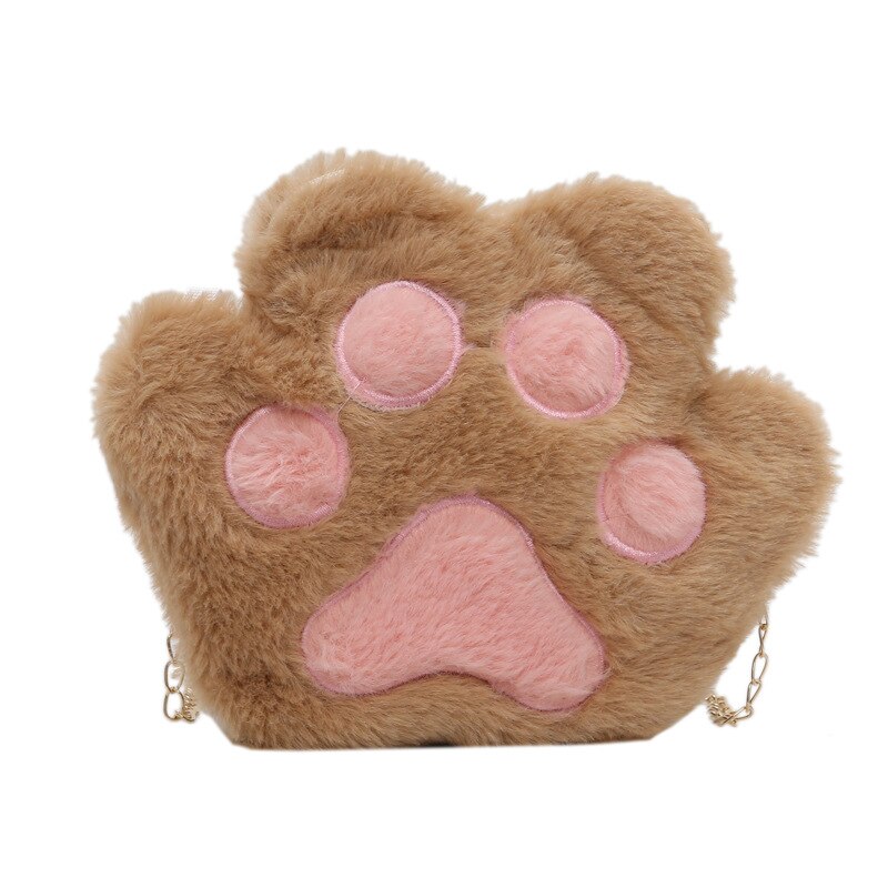 Cute Bear Paw Girls Chain Zipper Shoulder Bag Lovely Children's Soft Plush Coin Purse Baby Boys Accessories Small Crossbody Bags