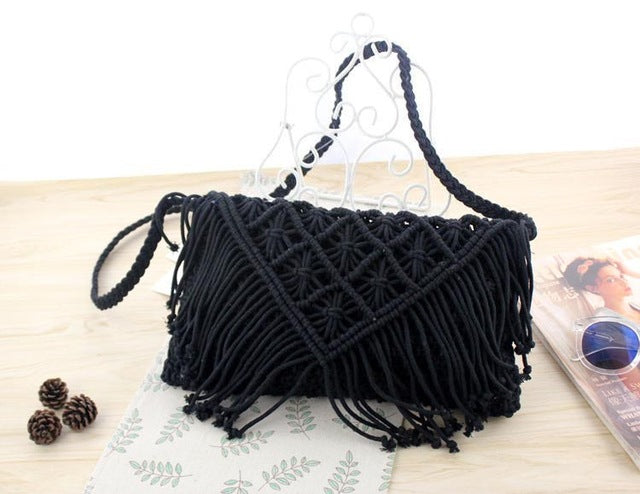 Tassel straw bag large clamshell cotton hand-woven casual female beach bag Knitted Messenger Bags