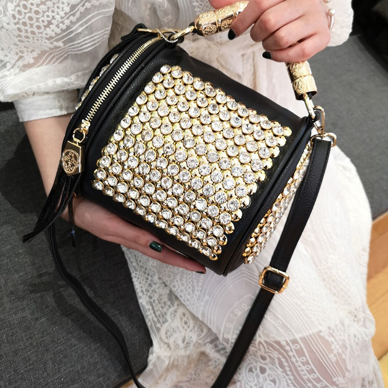 Rhinestone Cylinder Crossbody Bag – Handmade Pillow Clutch