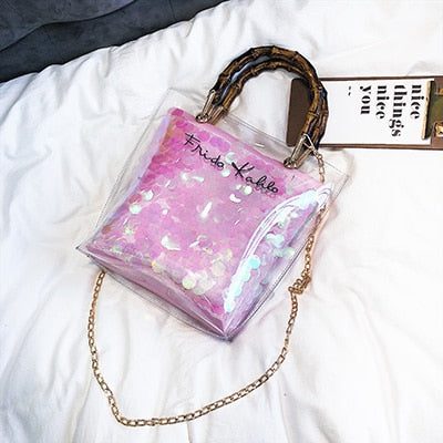 Small Handbag Transparent Women Hand Bags Chain Straw bag Lady Travel Beach Shoulder Cross Body Bag Holiday-in Shoulder Bags
