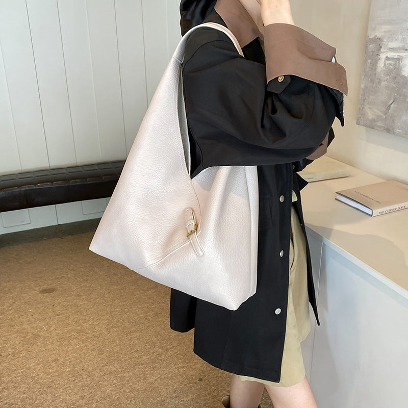 Solid color soft leather underarm bag