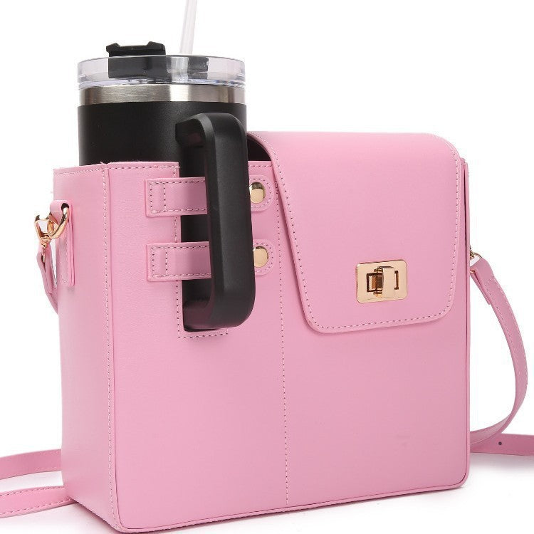 Outdoor Portable Beverage Bottle Bag, Universal Large Insulated Cup Pink Shoulder Crossbody Bottle Bag