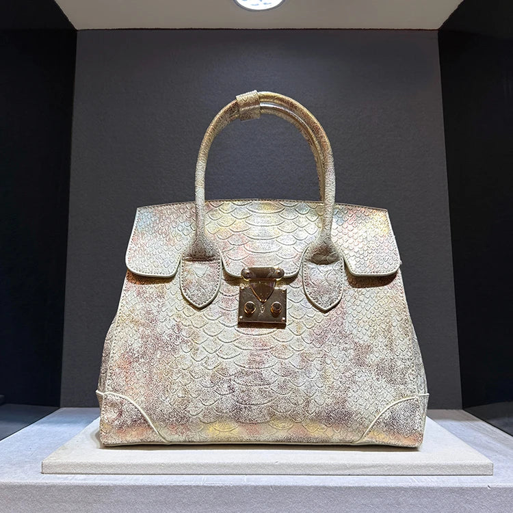 Snake Print Leather Crossbody Bag – Designer Large Handbag