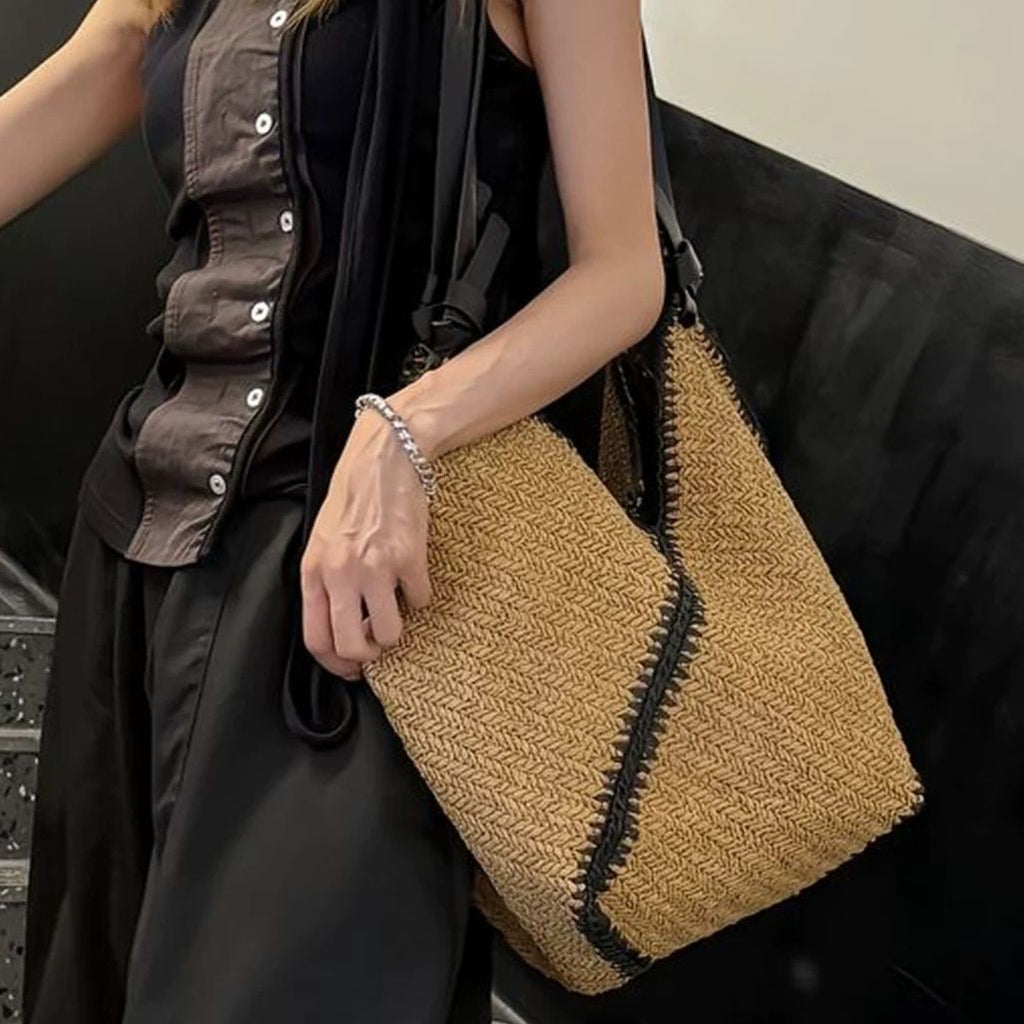 Woven Straw Beach Tote Bag – Large Capacity Shoulder Bag