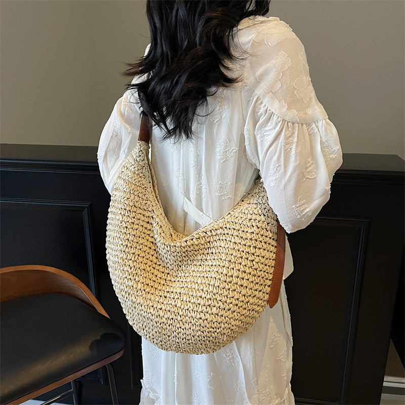 Woven Bag Women  Casual Large Capacity Handmade Straw Shoulder  Purse