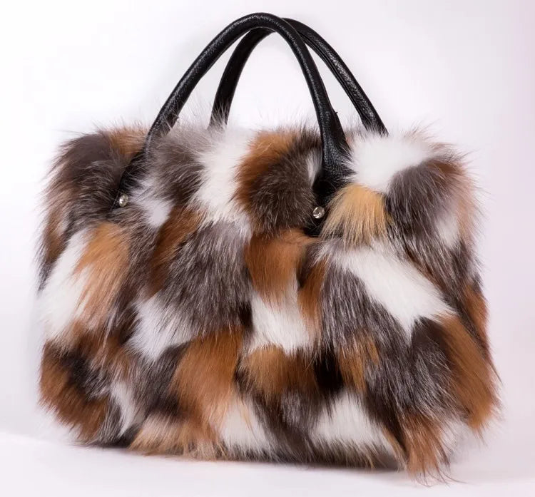 Fox Fur Genuine Leather Handbag – Luxury Party Shoulder Bag