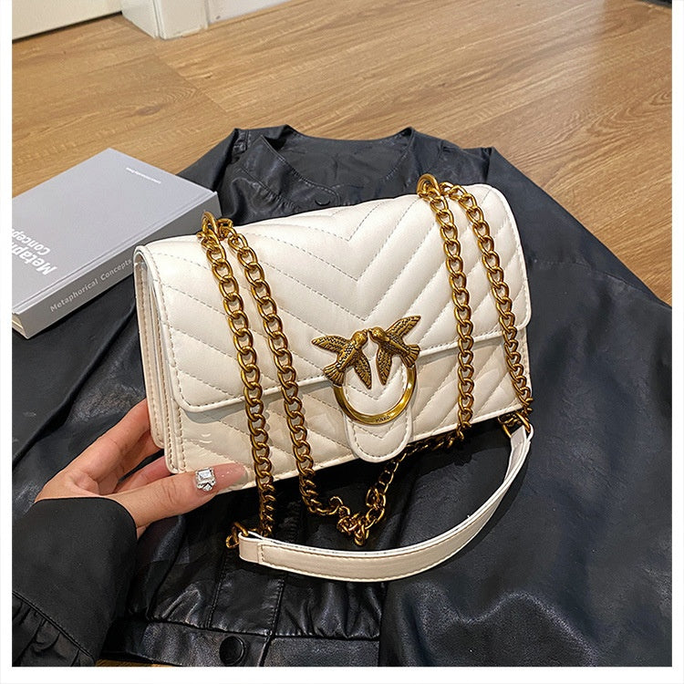 Ladies' Chain Bag Crossbody Bag Elegant Fashion Versatile Shoulder Bag Embroidered Small Square Bag
