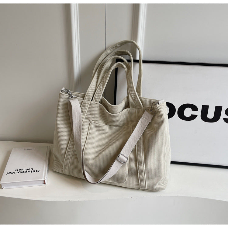 Crossbody Tote Bag in Corduroy, Large Capacity, Casual and Versatile, Shoulder Handbag for Fashionable Commuting