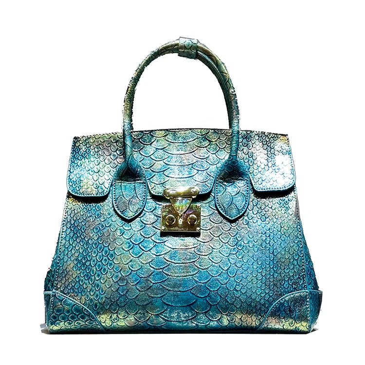 Snake Print Leather Crossbody Bag – Designer Large Handbag