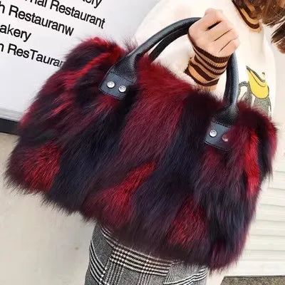 Fox Fur Genuine Leather Handbag – Luxury Party Shoulder Bag