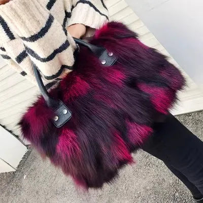 Fox Fur Genuine Leather Handbag – Luxury Party Shoulder Bag