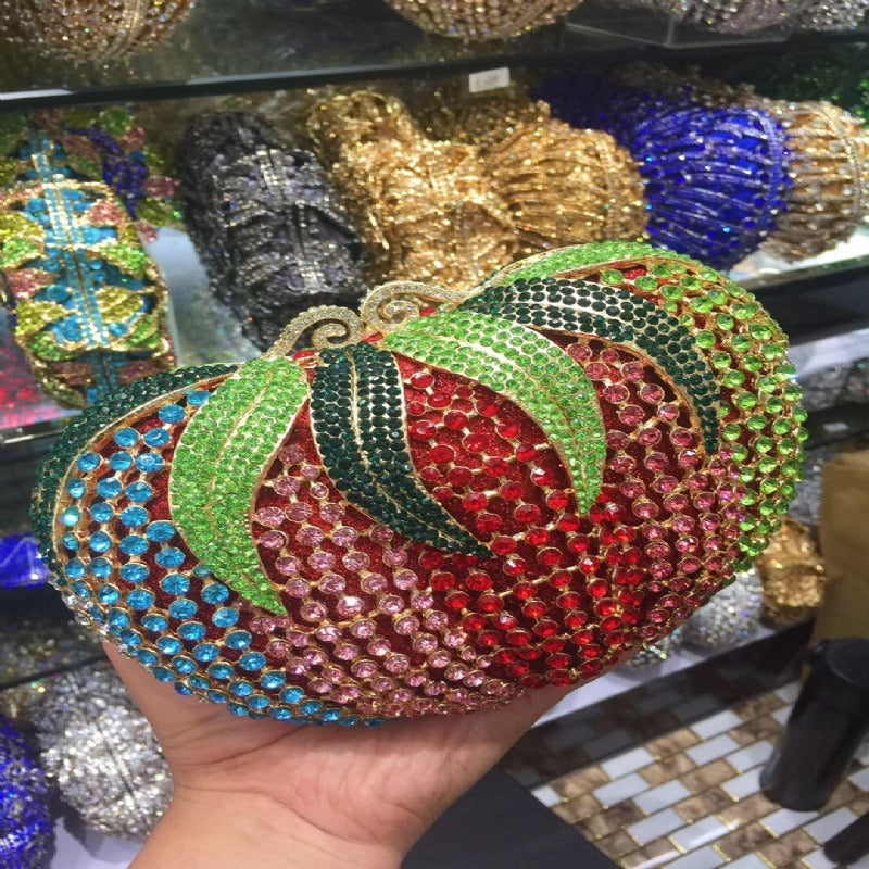 Novelty Tomato Diamond Bag – Metal Crystal Banquet Clutch