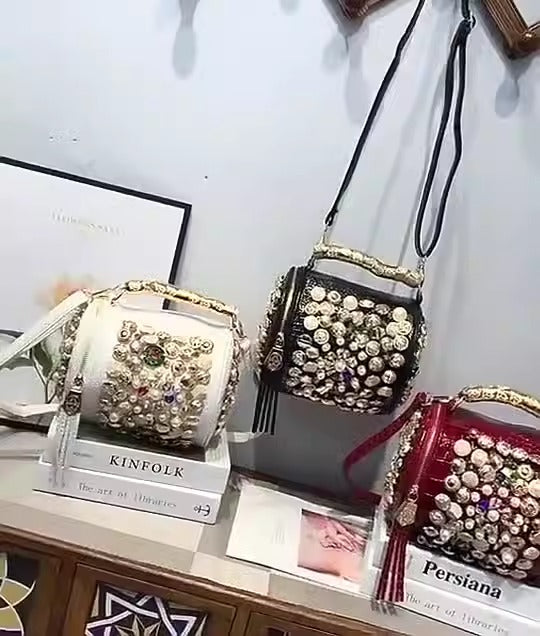 Rhinestone Cylinder Crossbody Bag – Handmade Pillow Clutch