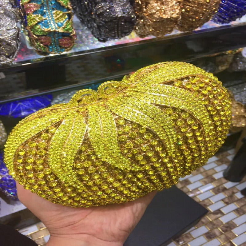 Novelty Tomato Diamond Bag – Metal Crystal Banquet Clutch