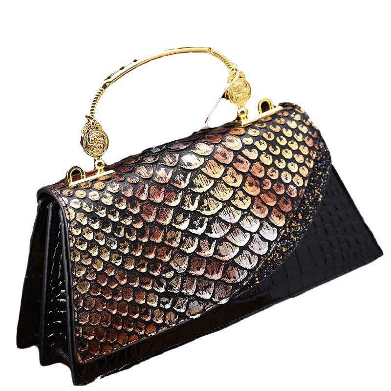 Snake Print Leather Trapezoid Bag – Crossbody Shoulder Bag