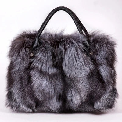 Fox Fur Genuine Leather Handbag – Luxury Party Shoulder Bag