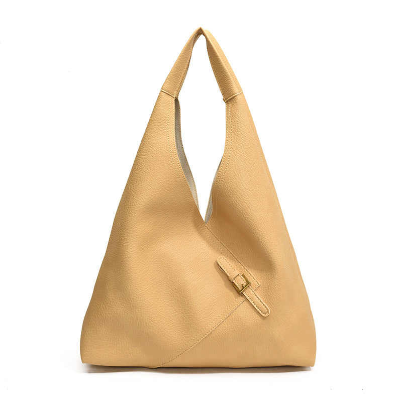 Solid color soft leather underarm bag