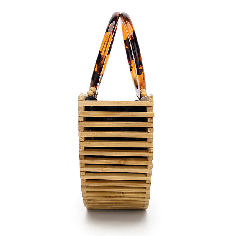 New Bamboo BagsAcrylic Handbags Hollow Woven Bags European and American Style Retro Beach Bags