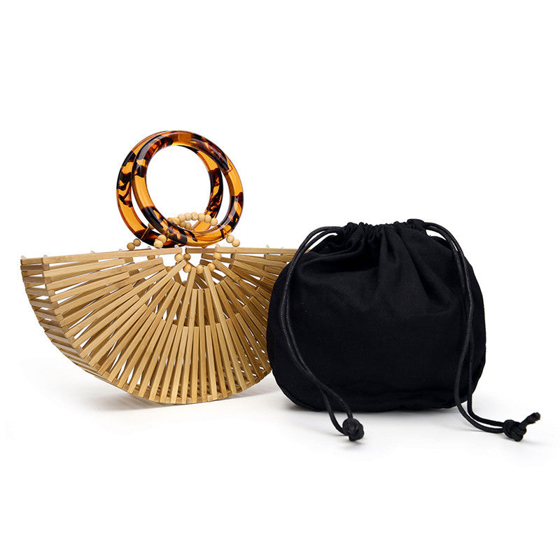 New Bamboo BagsAcrylic Handbags Hollow Woven Bags European and American Style Retro Beach Bags