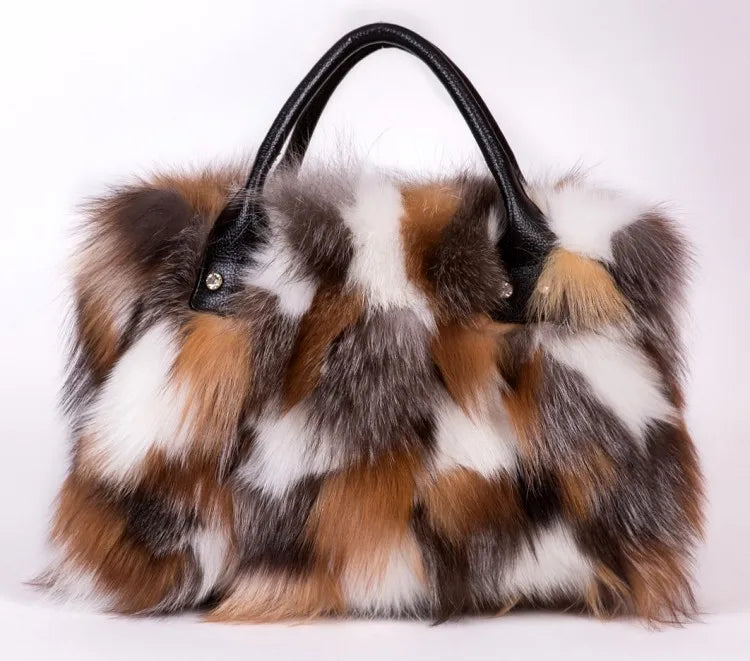 Fox Fur Genuine Leather Handbag – Luxury Party Shoulder Bag