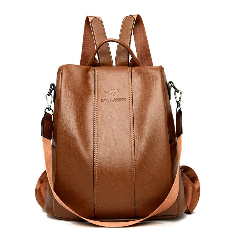 Soft Leather Women's Backpack – Minimalist Student Daypack
