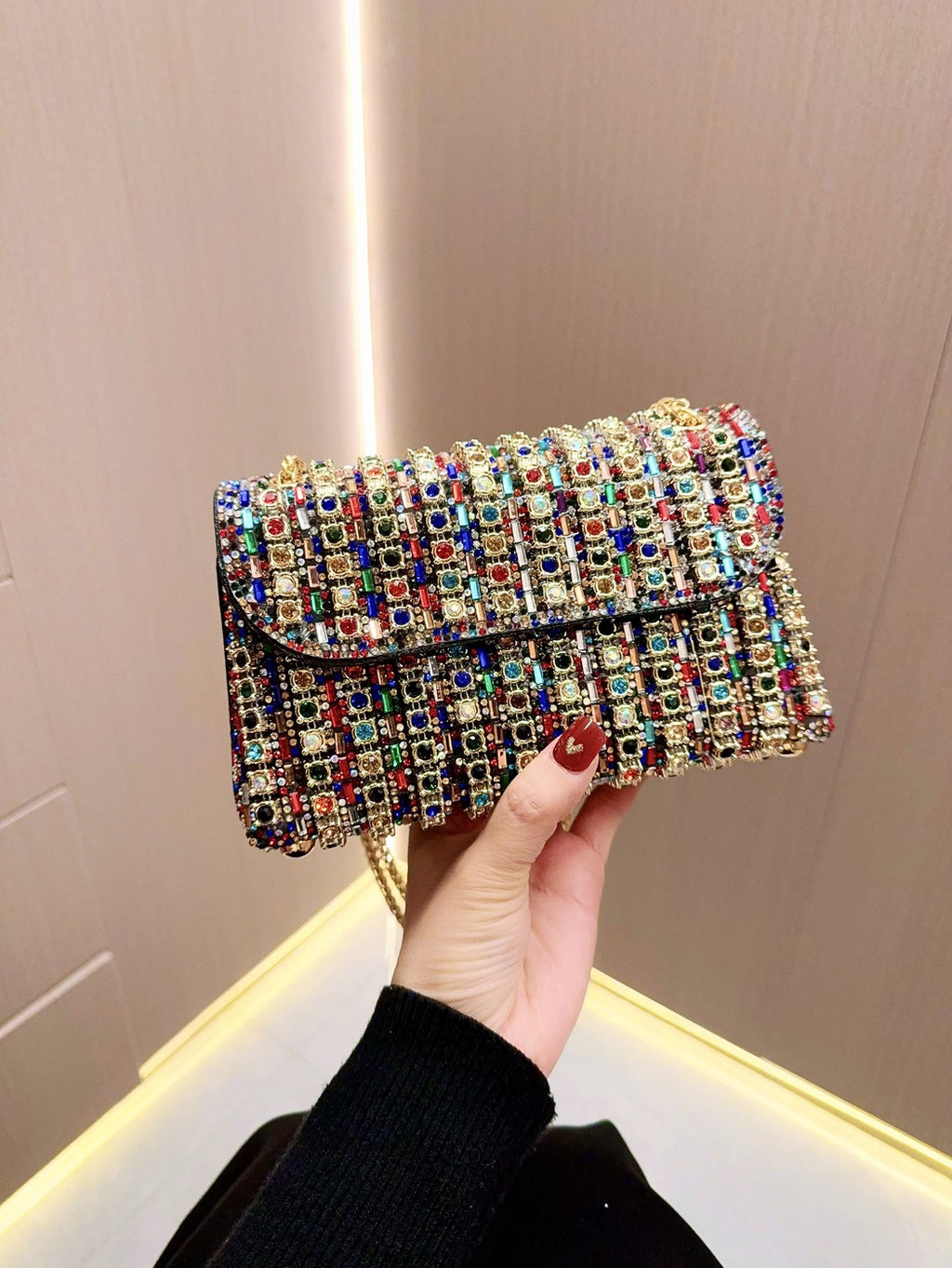 Fashionable team single shoulder crossbody bag small bag with diamond inlaid dinner bag