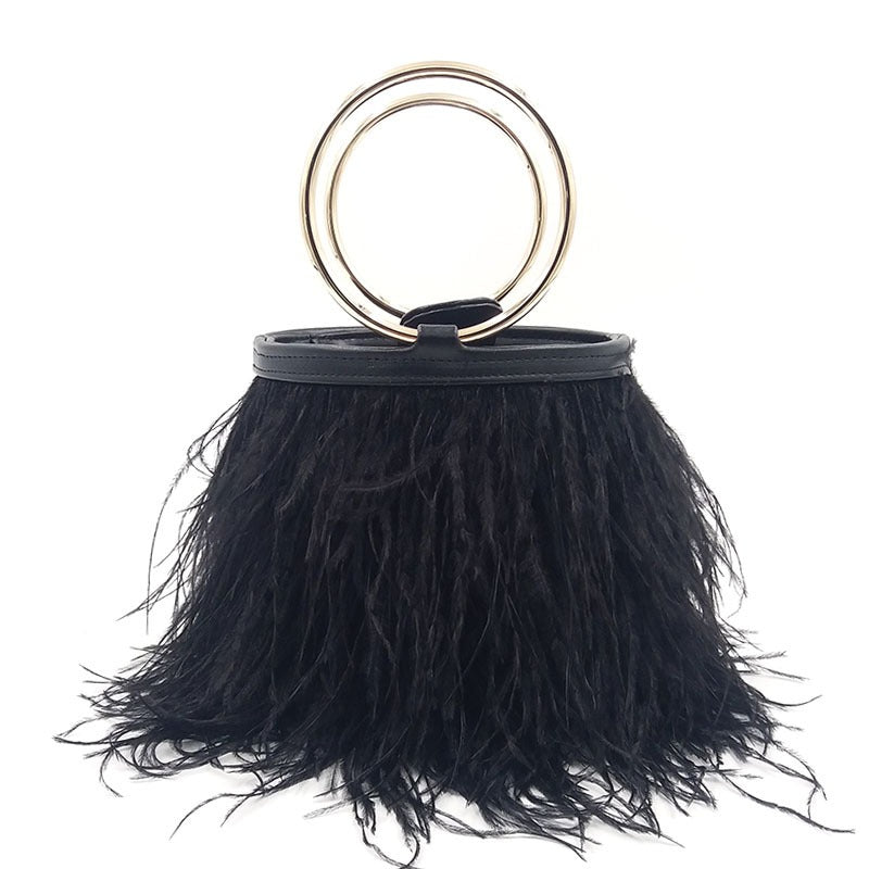 Ostrich Feather Chain Bag – Luxury Shoulder Ring Bag