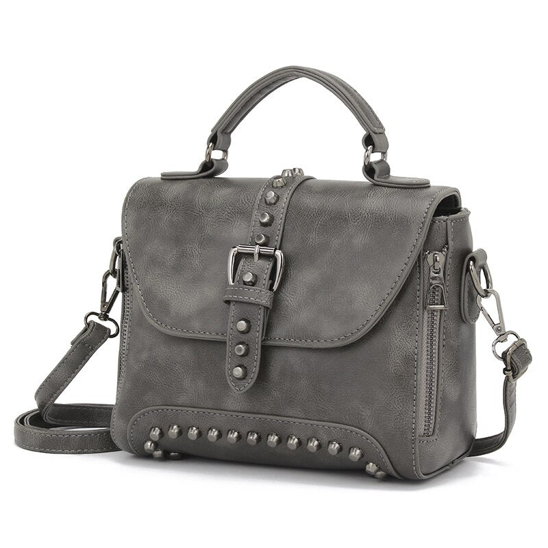 White Vintage Oil Leather Luxury Handbags Women Bags Designer Crossbody Bags For Women Rivet Small Ladies Hand bag