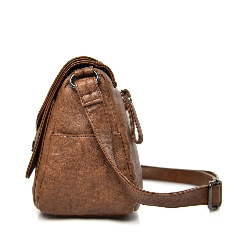Soft Leather Retro Crossbody Bag – Women's Casual Purse