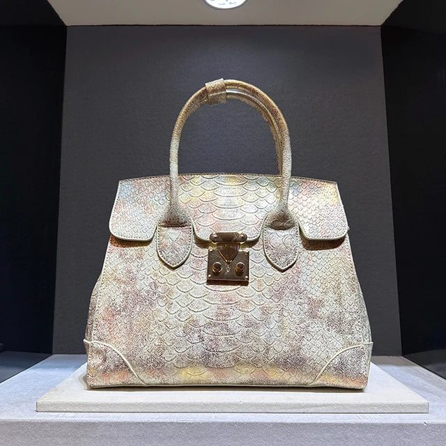 Snake Print Leather Crossbody Bag – Designer Large Handbag