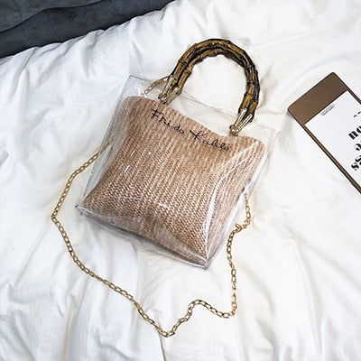 Small Handbag Transparent Women Hand Bags Chain Straw bag Lady Travel Beach Shoulder Cross Body Bag Holiday-in Shoulder Bags