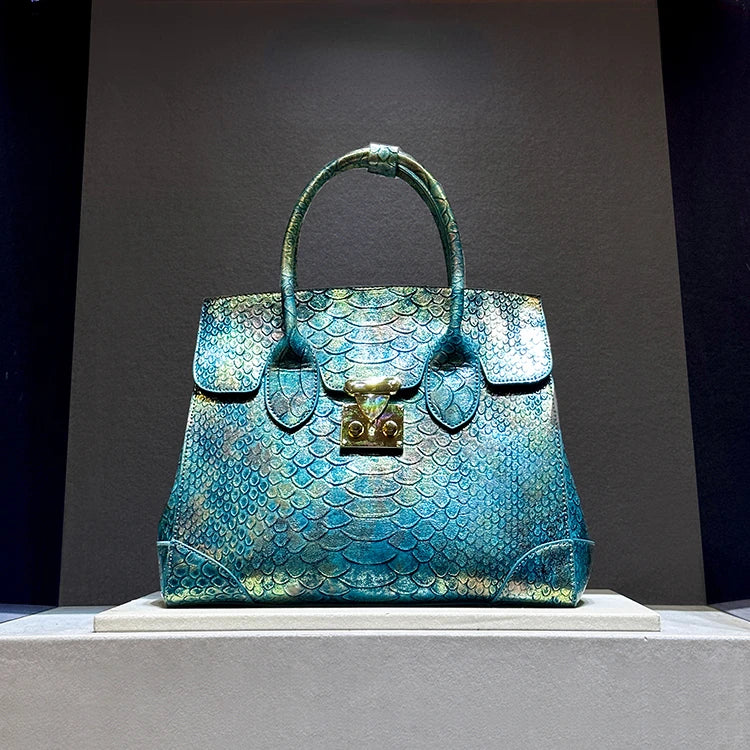 Snake Print Leather Crossbody Bag – Designer Large Handbag