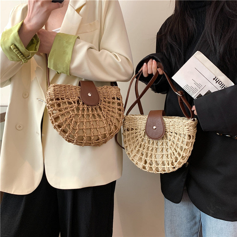 Straw woven bag women's beach bag crossbody shoulder bag armpit saddle bag