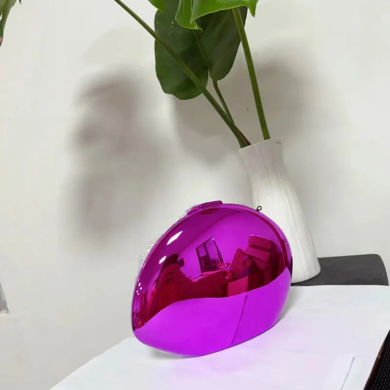 Metal acrylic goose egg single shoulder crossbody chain women's makeup bag
