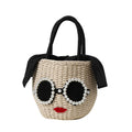 Japanese fashion rattan woven handbag, cute cartoon Japanese style water bucket woven bag