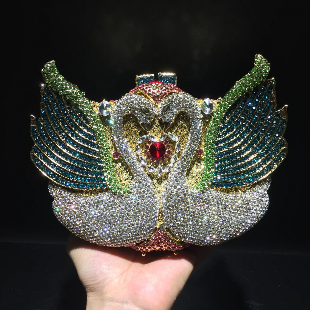 Swan Diamond Evening Bag – Full Crystal Banquet Dress Clutch
