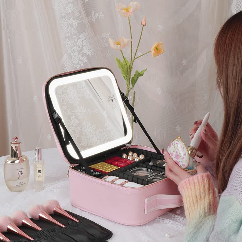 LED Mirror Makeup Case – Waterproof Portable Cosmetic Bag