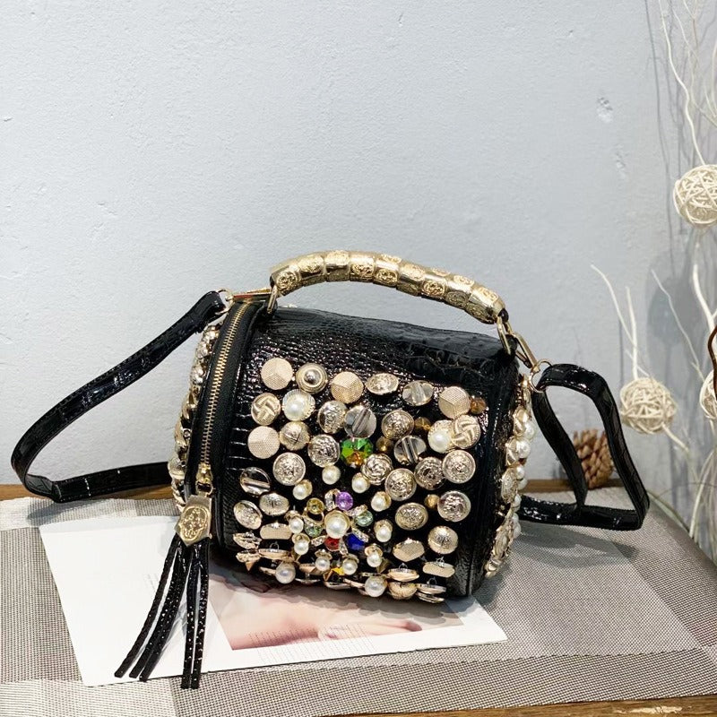 Rhinestone Cylinder Crossbody Bag – Handmade Pillow Clutch