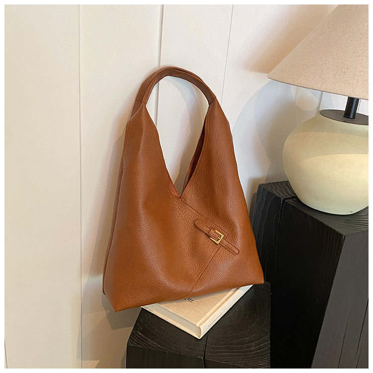 Solid color soft leather underarm bag