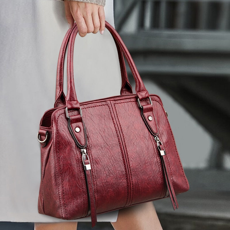 Vintage Leather Women's Handbag – Large Casual Messenger Bag
