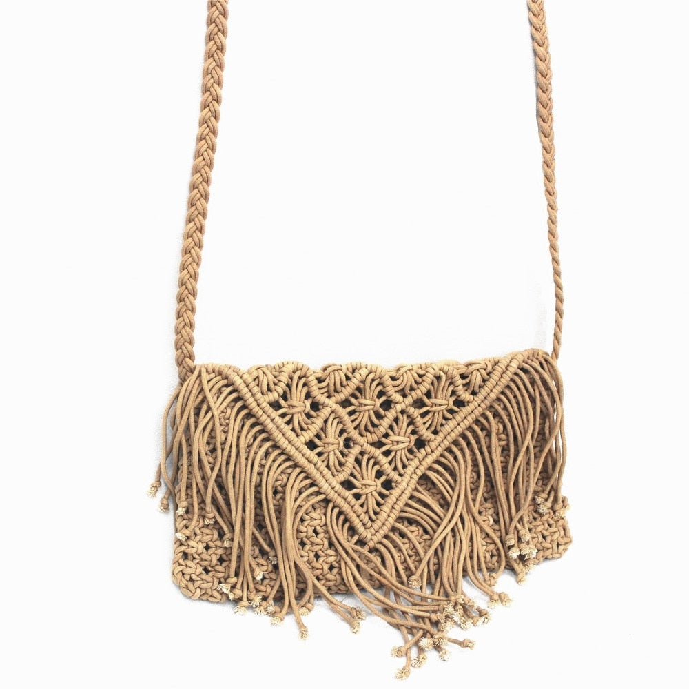 Tassel straw bag large clamshell cotton hand-woven casual female beach bag Knitted Messenger Bags