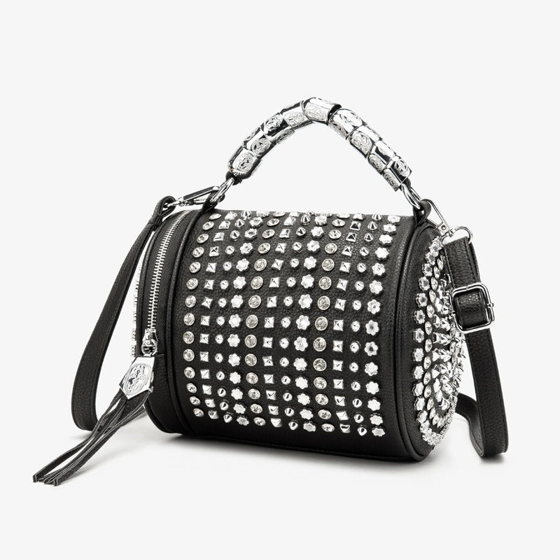 Rhinestone Cylinder Crossbody Bag – Handmade Pillow Clutch